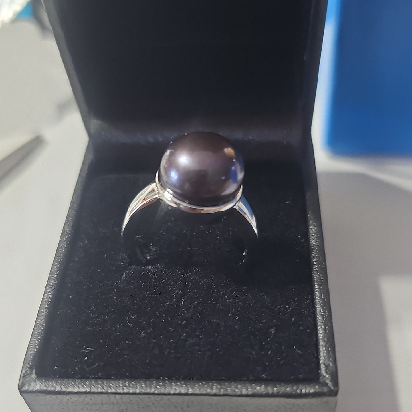 Designer Ips Sterling Black Freshwater Pearl Ring Size 7.5